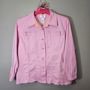 Quacker Factory PinkRibbon Rhinestone 1X Jacket&Capris Set CancerAwareness Y2K